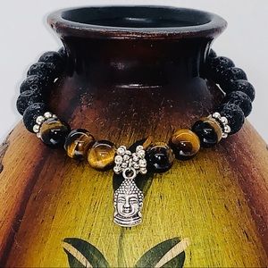 Tiger eye and Onyx with Buddha beaded bracelet